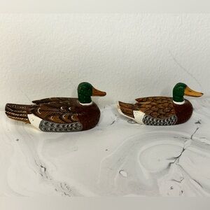 Hand Carved Hand Painted Vintage Wooden Mallard Ducks Set of 2 Signed Dated